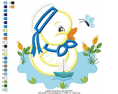 Rubber Duck Boy in the Lake - Applique Embroidery