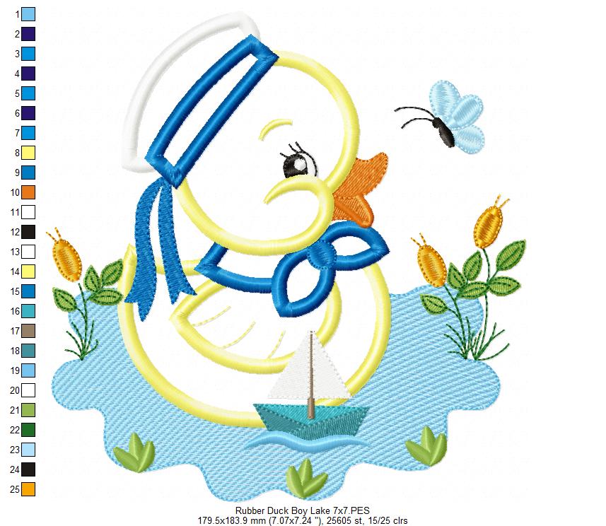 Rubber Duck Boy in the Lake - Applique Embroidery