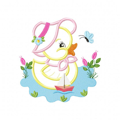 Rubber Duck Girl in the Lake - Applique Embroidery