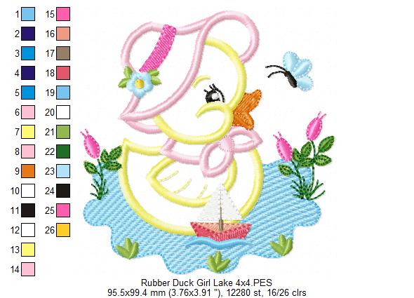 Rubber Duck Girl in the Lake - Applique Embroidery