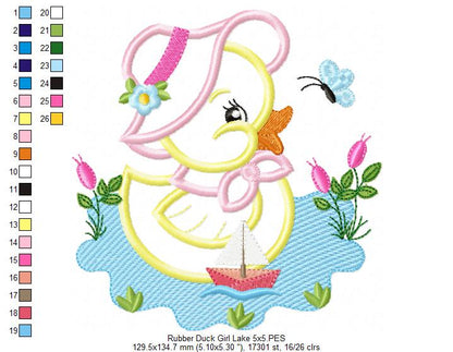 Rubber Duck Girl in the Lake - Applique Embroidery