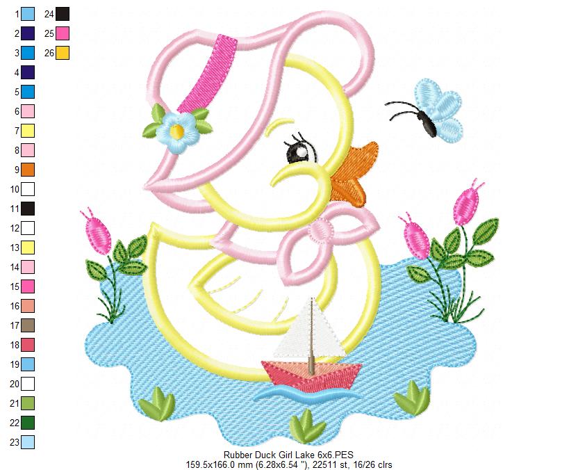 Rubber Duck Boy and Girl in the Lake - Applique - Set of 2 designs