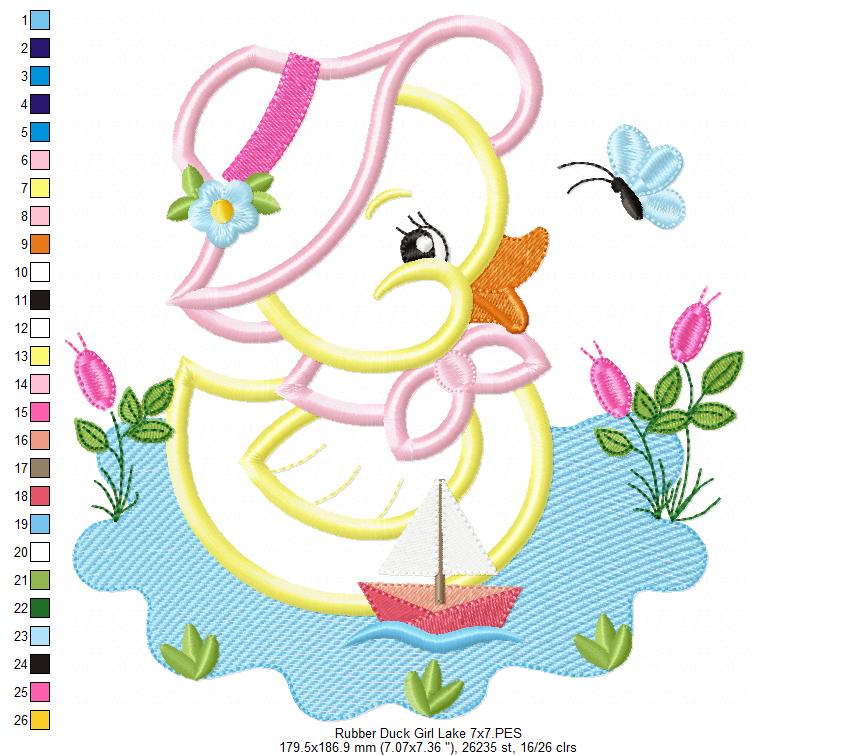 Rubber Duck Girl in the Lake - Applique Embroidery