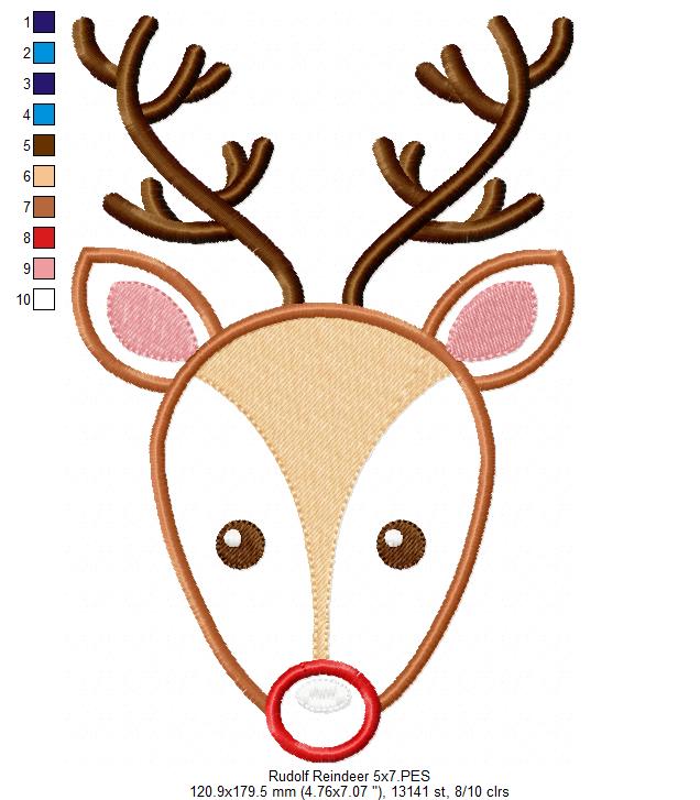 Christmas Rudolph Reindeer - Applique