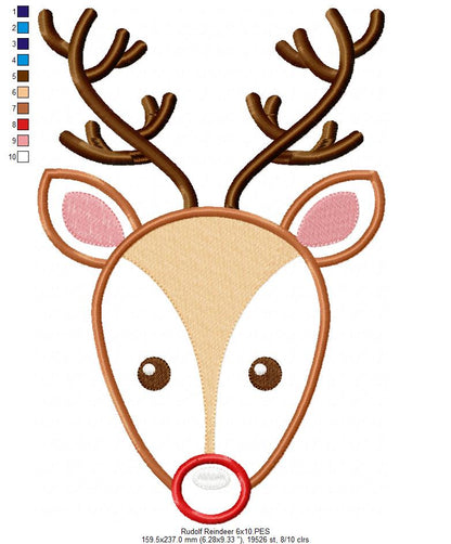Christmas Rudolph Reindeer - Applique