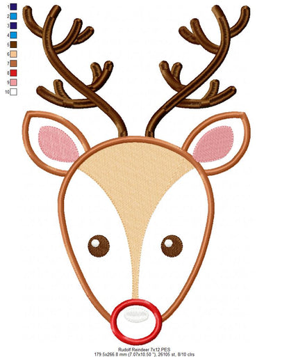 Christmas Rudolph Reindeer - Applique