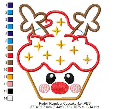 Christmas Rudolph Reindeer Cupcake - Applique