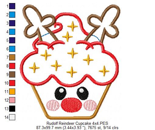 Christmas Rudolph Reindeer Cupcake - Applique