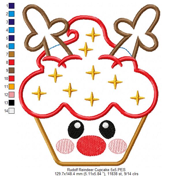 Christmas Rudolph Reindeer Cupcake - Applique