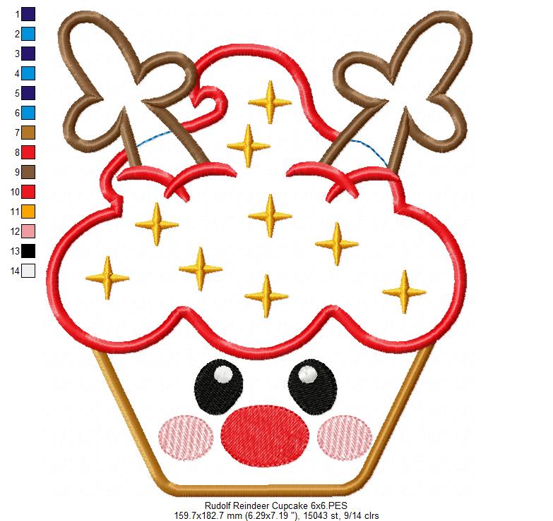 Christmas Rudolph Reindeer Cupcake - Applique