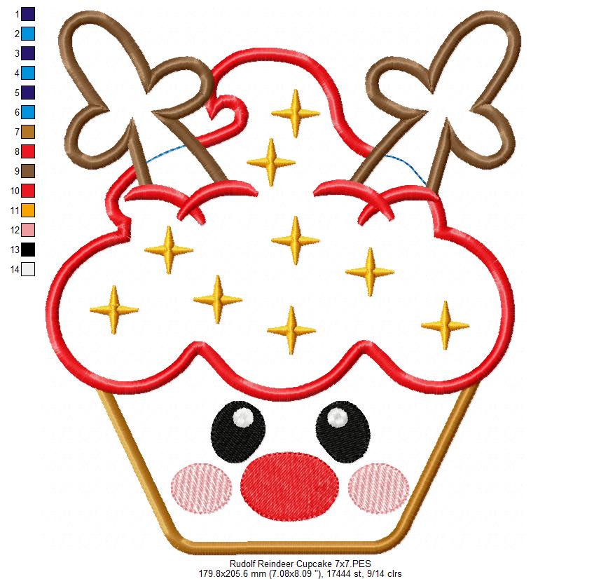 Christmas Rudolph Reindeer Cupcake - Applique