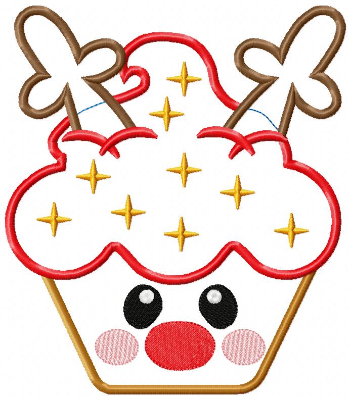 Christmas Rudolph Reindeer Cupcake - Applique