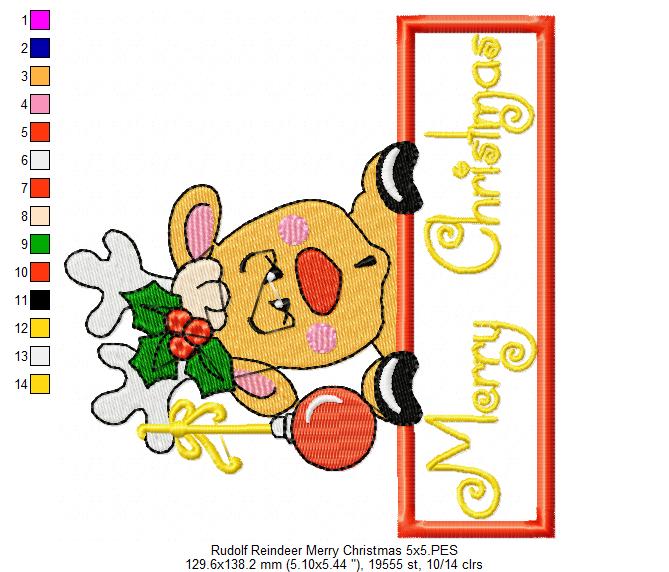 Merry Christmas Rudolph Reindeer - Applique - Machine Embroidery Design
