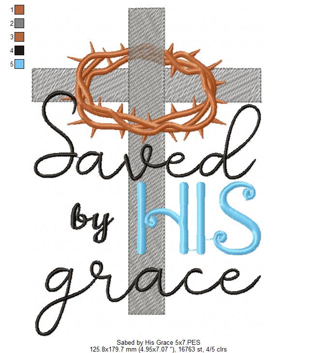 Saved by His Grace Cross – Sketch Stitch – Machine Embroidery Design