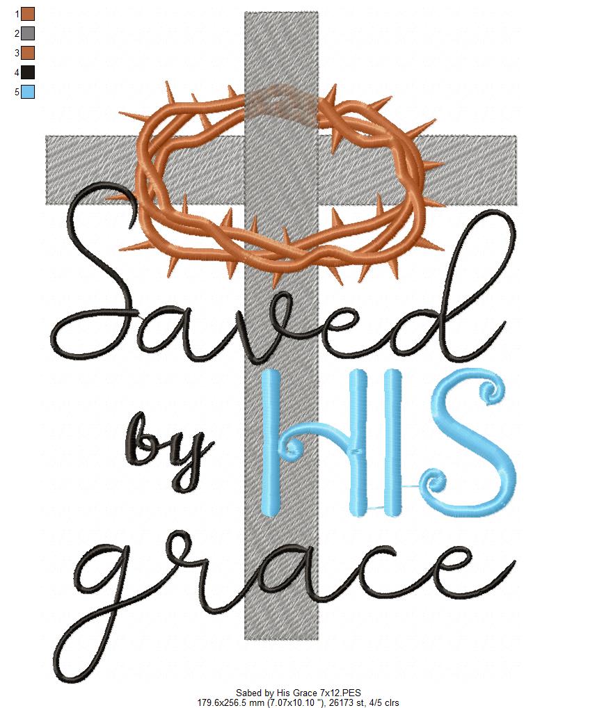 Saved by His Grace Cross – Sketch Stitch – Machine Embroidery Design