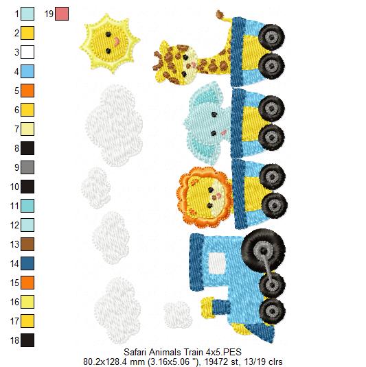 Safari Animals Train - Fill Stitch - Machine Embroidery Design