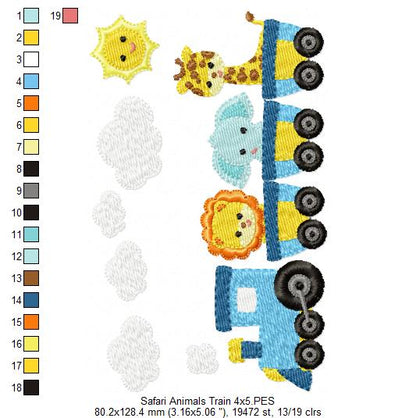 Safari Animals Train - Fill Stitch - Machine Embroidery Design