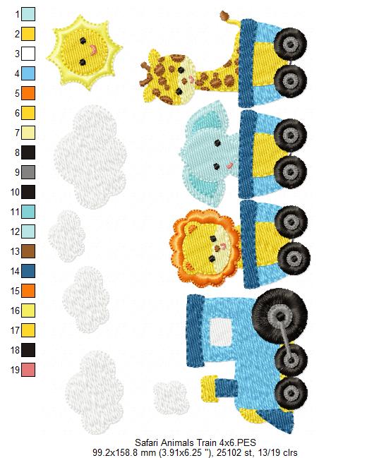 Safari Animals Train - Fill Stitch - Machine Embroidery Design