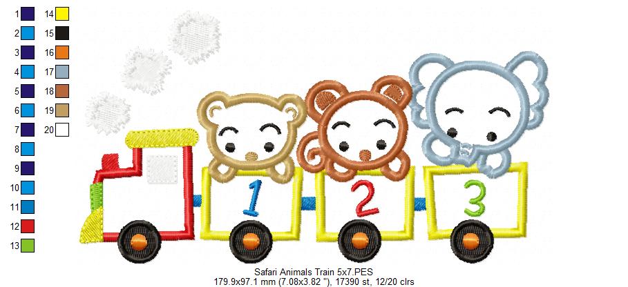 Safari Animals Train Appliqué – Machine Embroidery Design