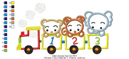Safari Animals Train Appliqué – Machine Embroidery Design