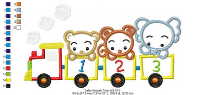 Safari Animals Train Appliqué – Machine Embroidery Design