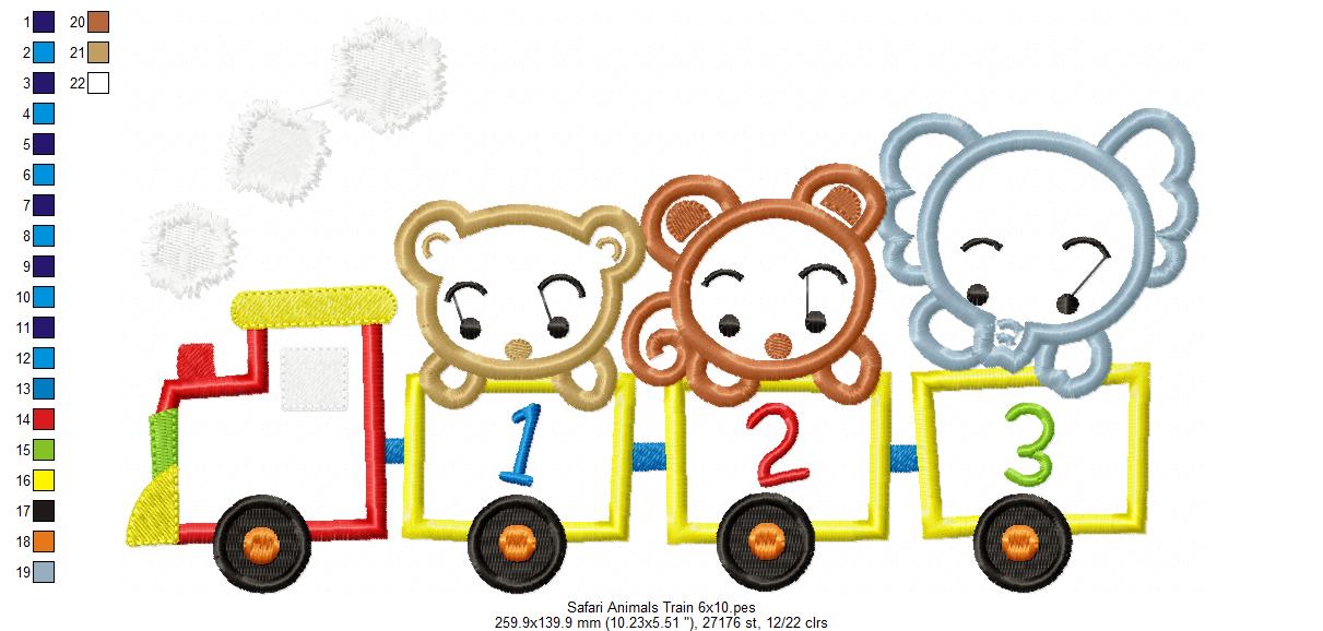 Safari Animals Train Appliqué – Machine Embroidery Design