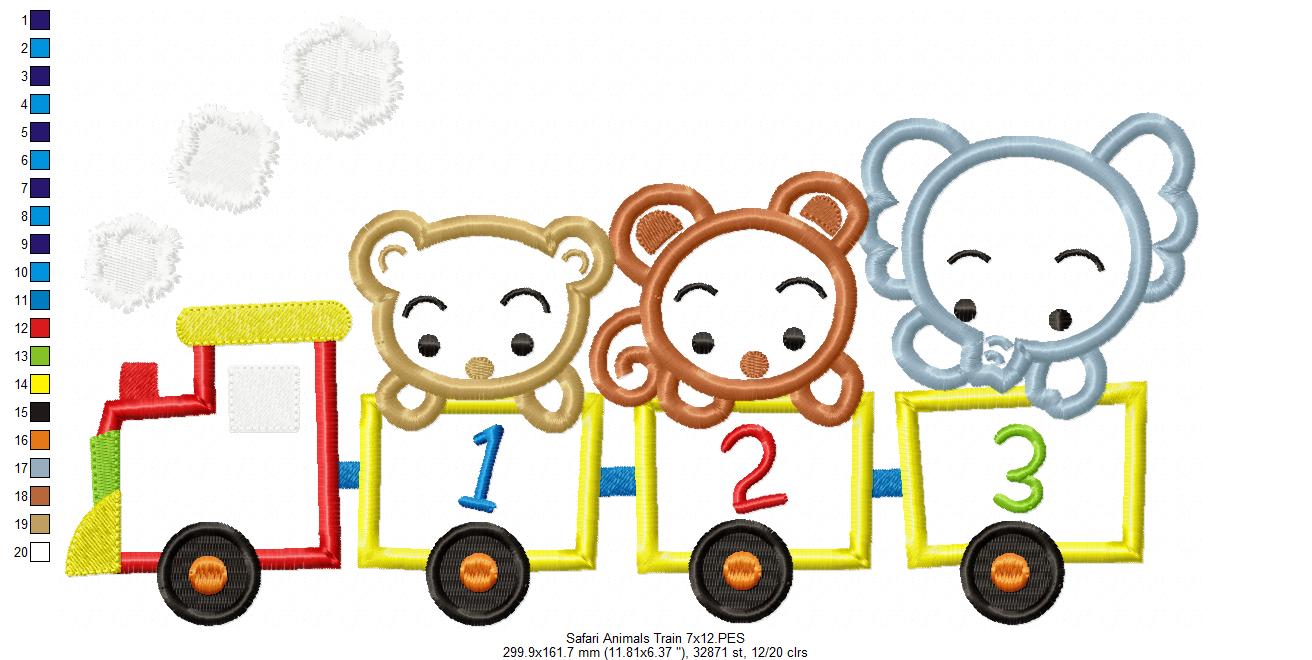 Safari Animals Train Appliqué – Machine Embroidery Design