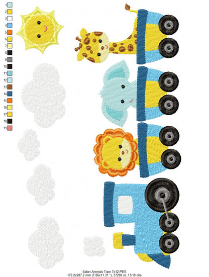 Safari Animals Train - Fill Stitch - Machine Embroidery Design