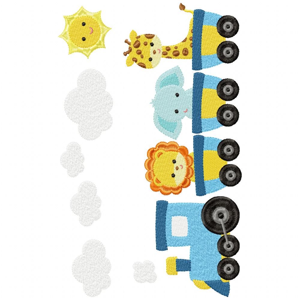 Safari Animals Train - Fill Stitch - Machine Embroidery Design