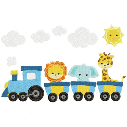 Safari Animals Train - Fill Stitch - Machine Embroidery Design