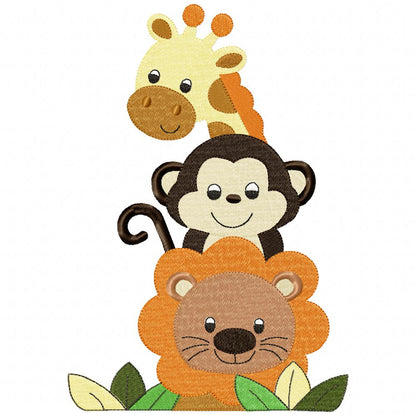 Animals Safari, Lion, Giraffe, Monkey - Fill Stitch