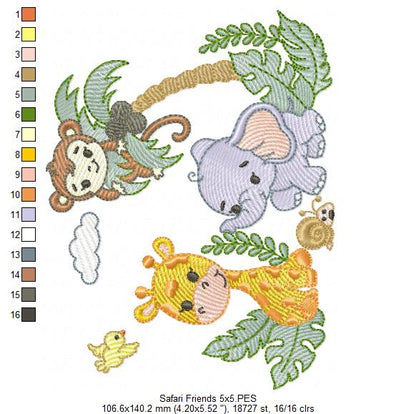 Animals Safari Giraffe, Elephant and Monkey - Fill Stitch