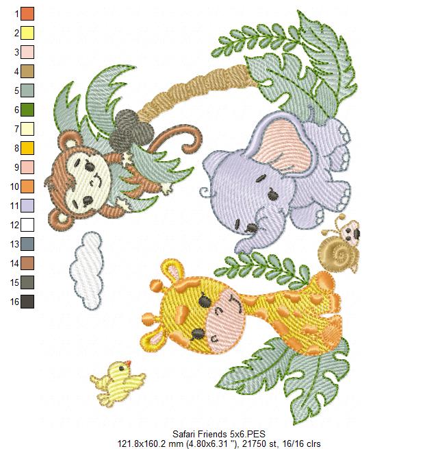 Animals Safari Giraffe, Elephant and Monkey - Fill Stitch