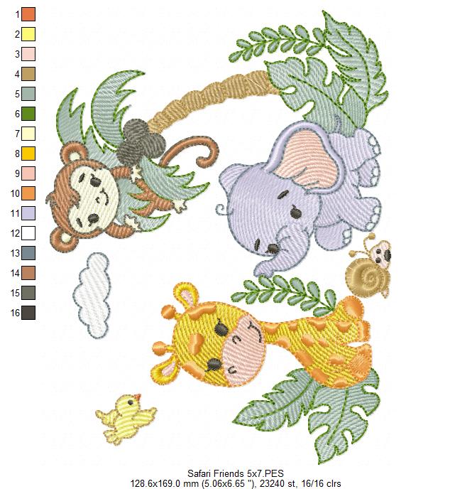 Animals Safari Giraffe, Elephant and Monkey - Fill Stitch