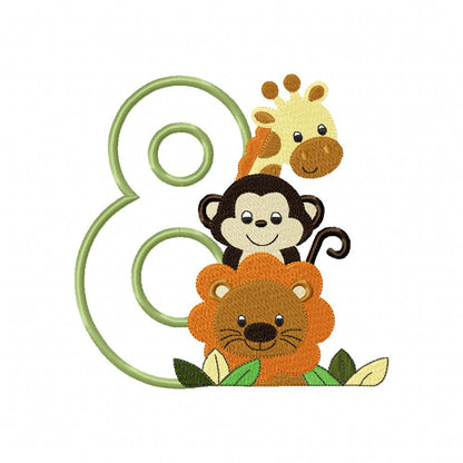 Safari Friends Birthday Numbers 1-11 Baby Monthly - Applique