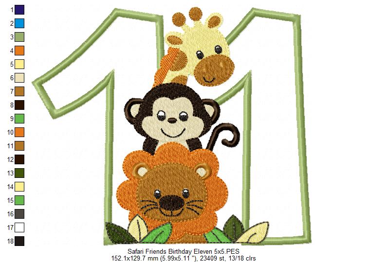 Safari Friends Number Eleven 11th Birthday - Applique