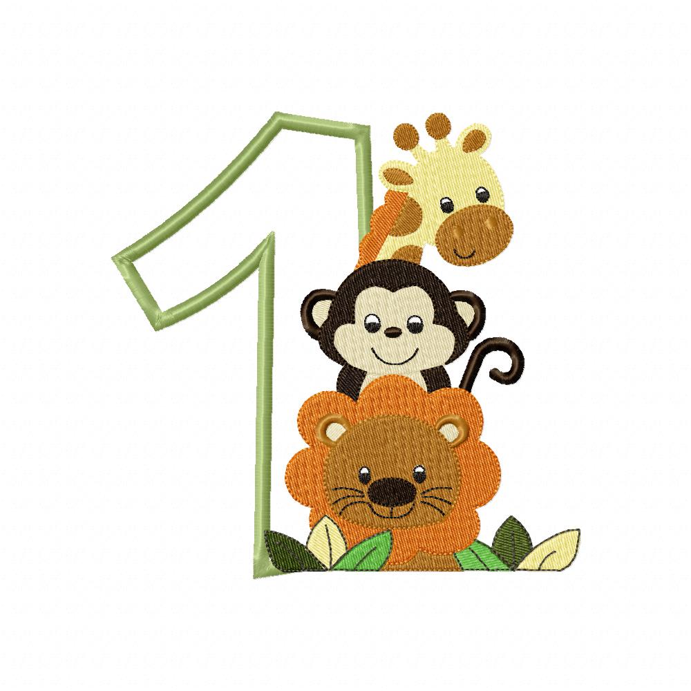 Safari Friends Number One 1st Birthday - Applique Embroidery