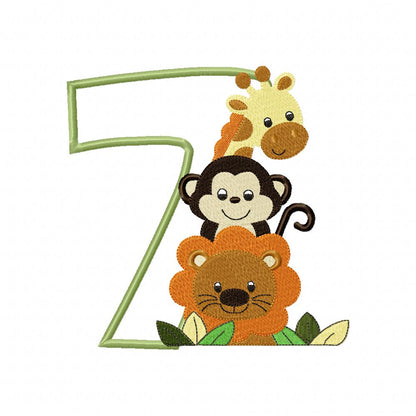 Safari Friends Birthday Numbers 1-11 Baby Monthly - Applique
