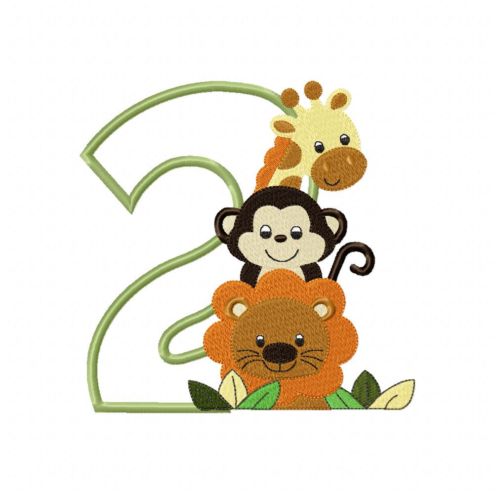 Safari Friends Number Two 2nd Birthday - Applique