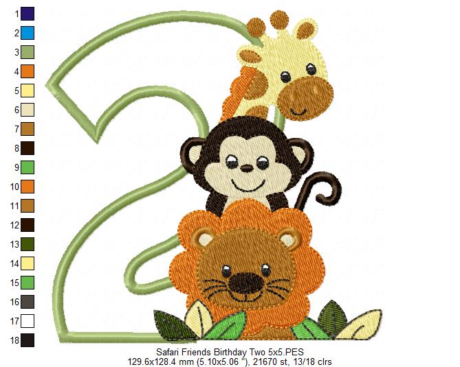 Safari Friends Number Two 2nd Birthday - Applique