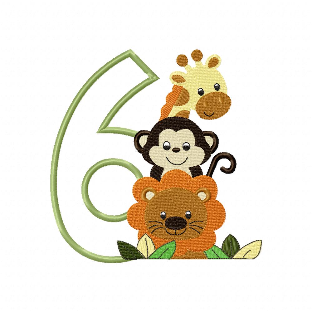 Safari Friends Number Six 6th Birthday - Applique