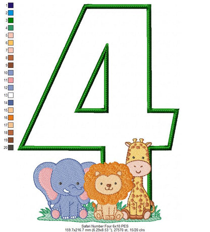 Safari Number Four 4th Birthday - Applique