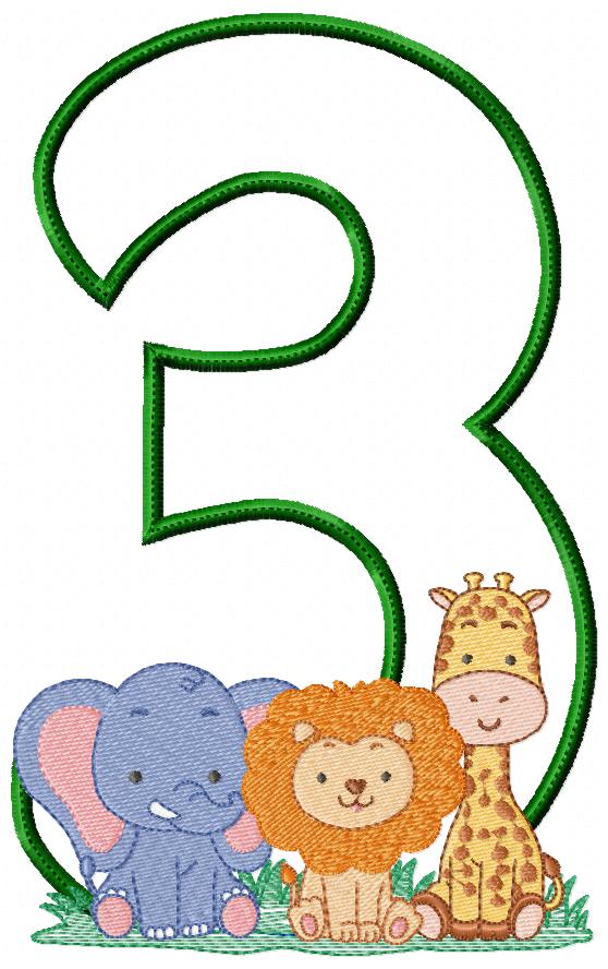 Safari Number Three 3rd Birthday - Applique