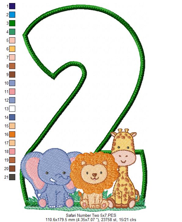 Safari Number Two 2nd Birthday - Applique