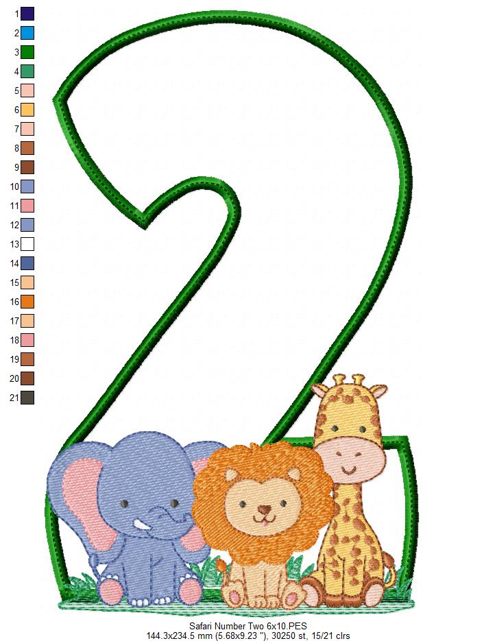 Safari Number Two 2nd Birthday - Applique