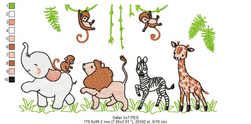 Animals Safari Parade - Fill Stitch - Machine Embroidery Design
