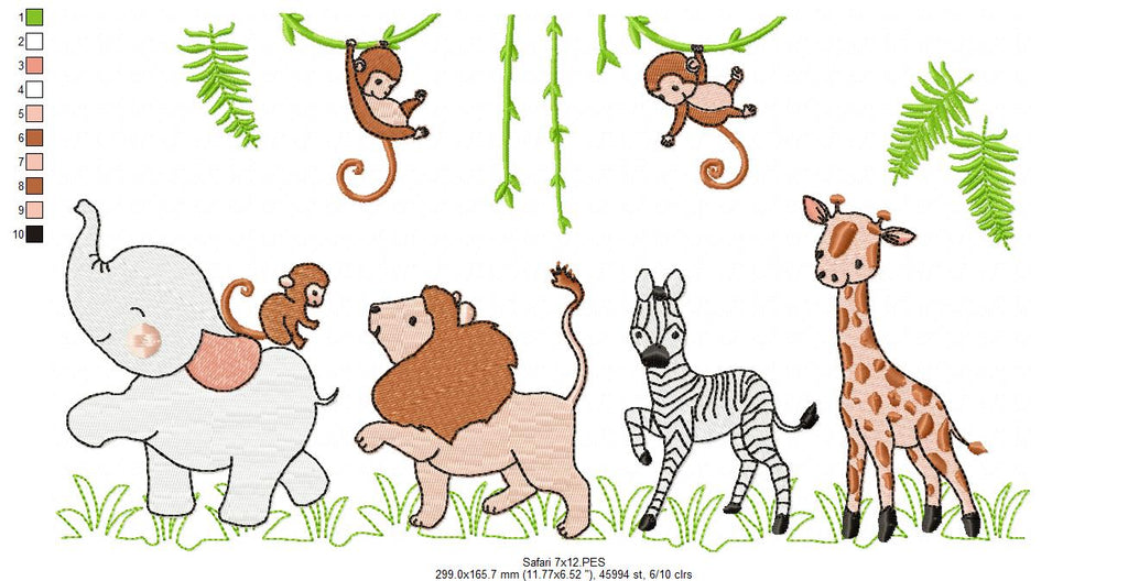 Animals Safari Parade - Fill Stitch - Machine Embroidery Design