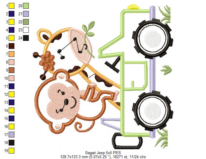 Giraffe and Monkey Driving a Jeep - Safari - Applique
