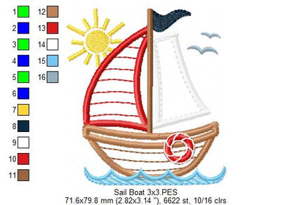 Sunny Sailboat - Applique Stitch - Machine Embroidery Design