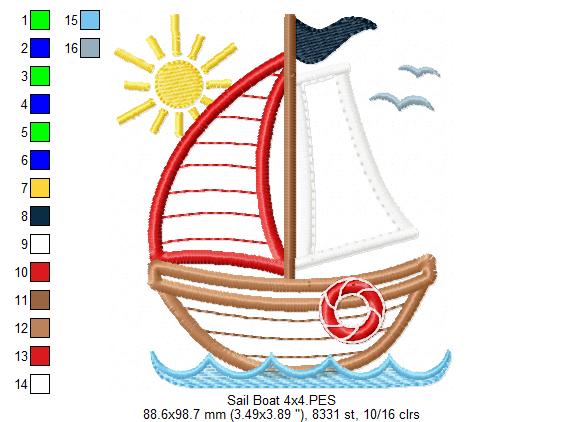 Sunny Sailboat - Applique Stitch - Machine Embroidery Design